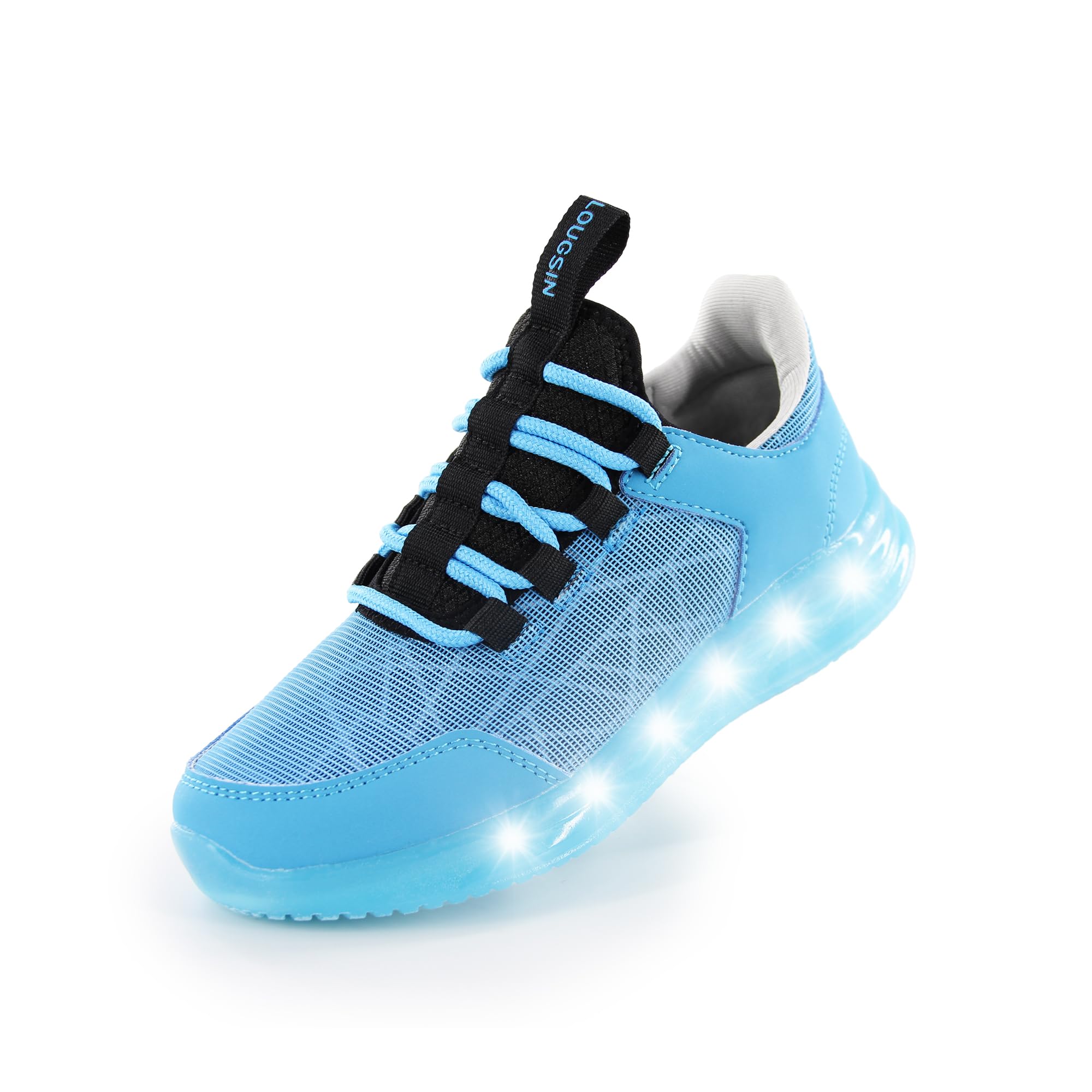 LOUGSIN Boys Light Up Shoes Lightweight Mesh Breathable Adorable GlowDash LED Flashing Running Sneakers for Little Kid Blue Size 2