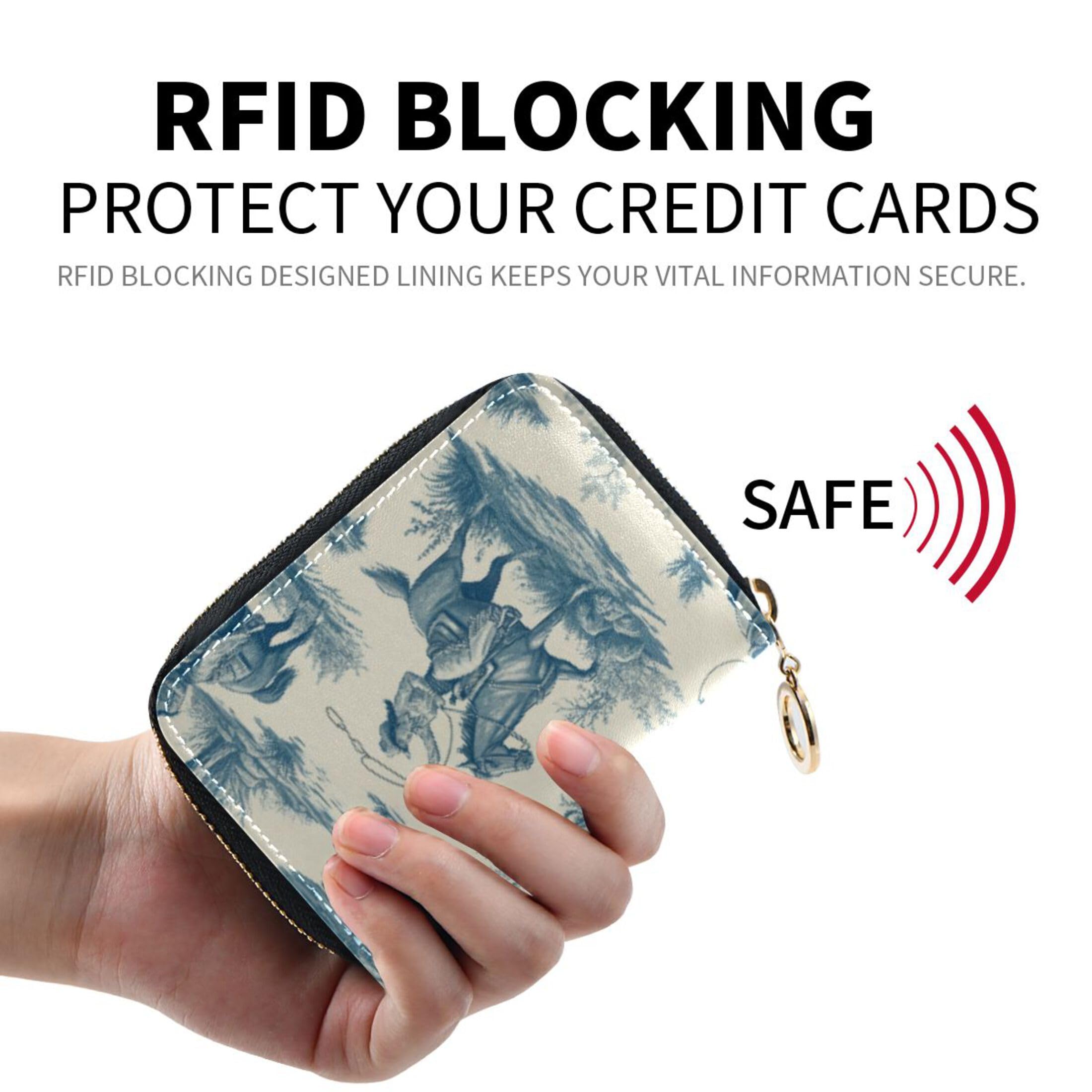 Burbuja Retro Cowgirls Credit Card Holder for Women Men RFID Blocking, Leather Accordion Zipper Card Case Wallet 11 Slots