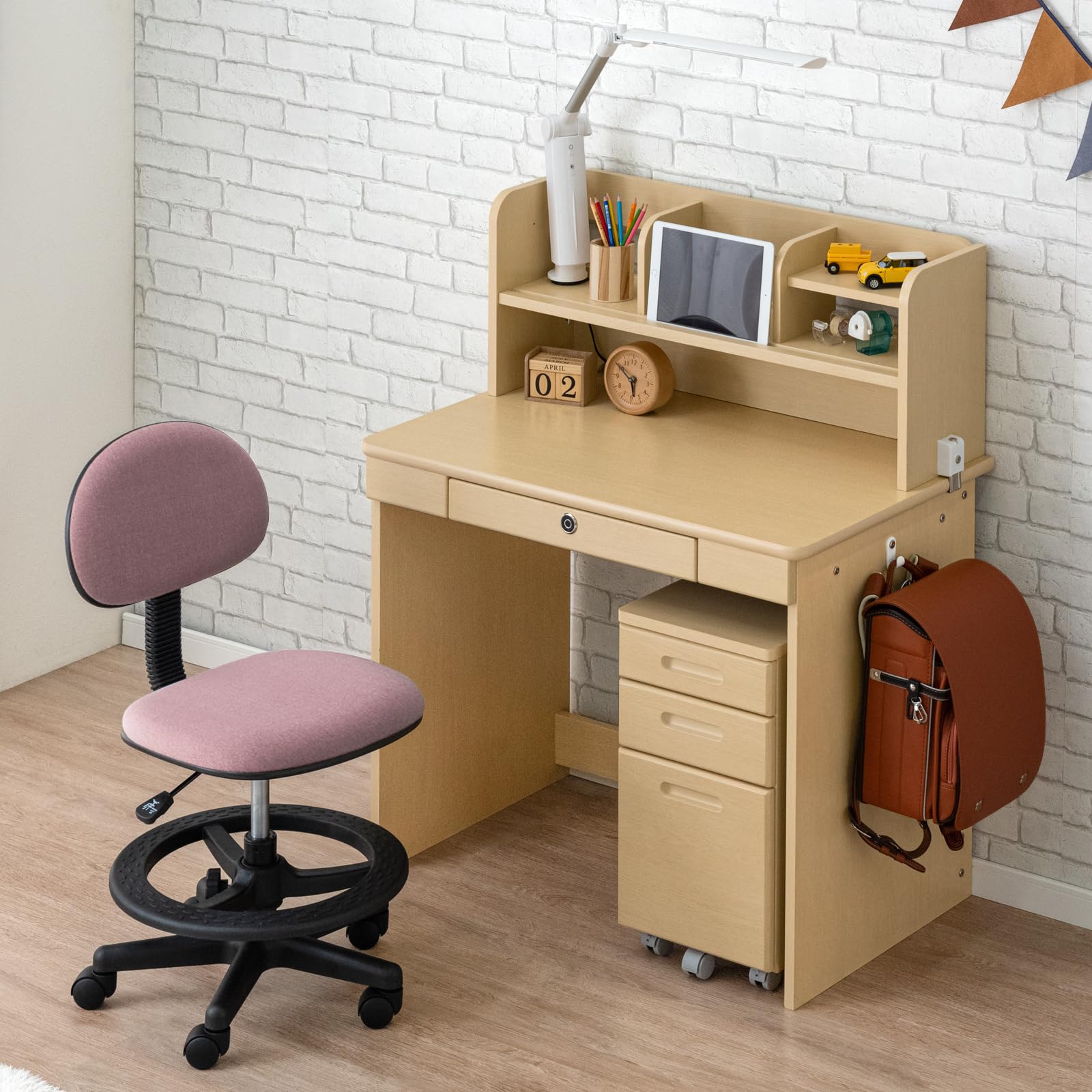 ブラウン 学習机 引き出し5つ 椅子付き