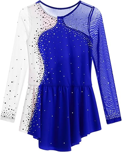 Miniatura 5 de Shinsto Vestido de patinaje artístico para niñas y niñas, manga larga, leotardos con falda de ballet