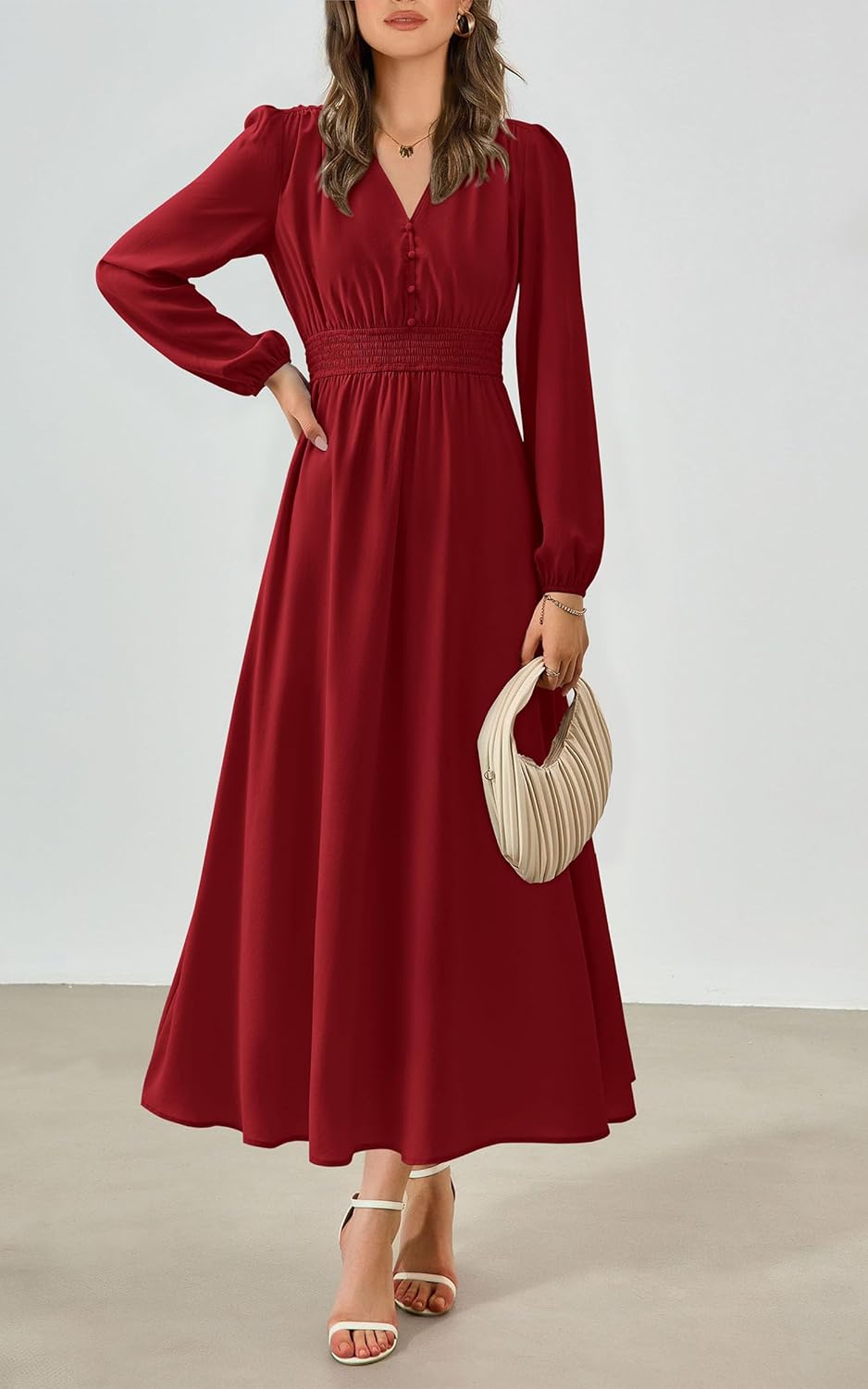 PRETTYGARDEN Womens Long Sleeve Maxi Dress 2025 Fall Trendy Elegant V Neck Flowy Wedding Guest Holiday Formal Long Dresses - Image 4