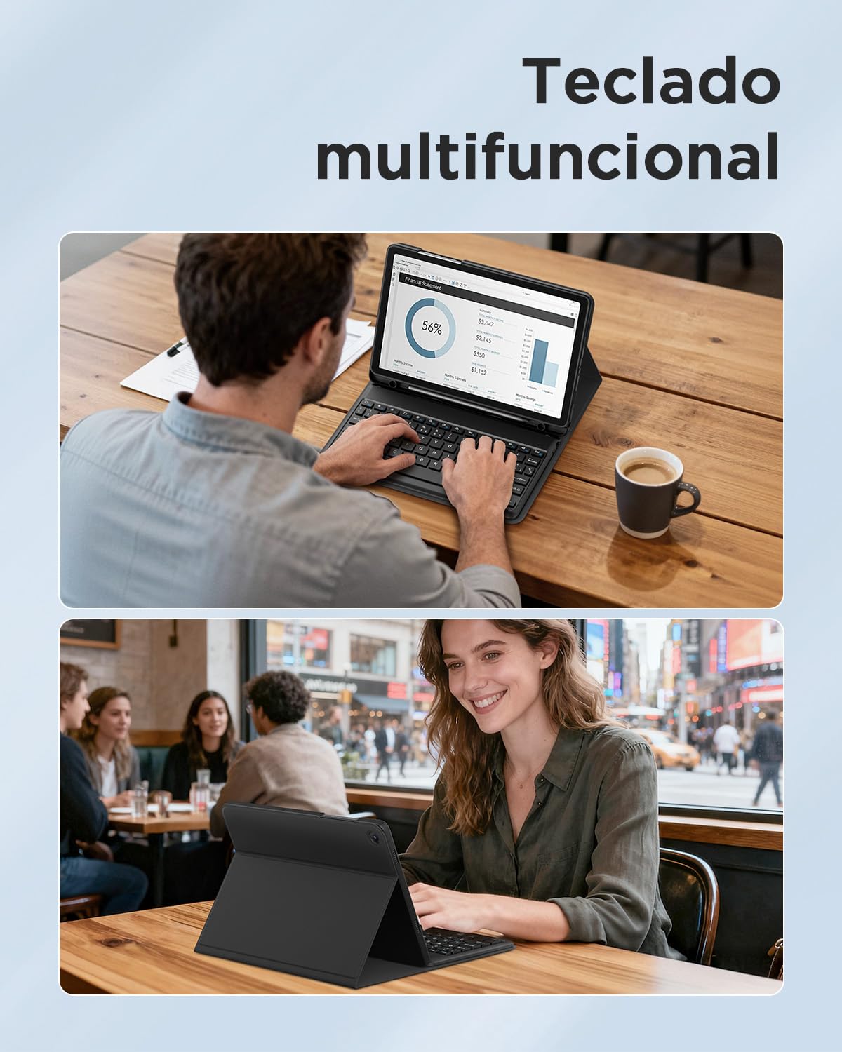EasyAcc Funda con Teclado para Samsung Galaxy Tab A11 Plus / A9 Plus de 11 Pulgadas 2025/2023 con Película Protectora, Funda Protectora para Teclado Extraíble con Portalápices, Negro
