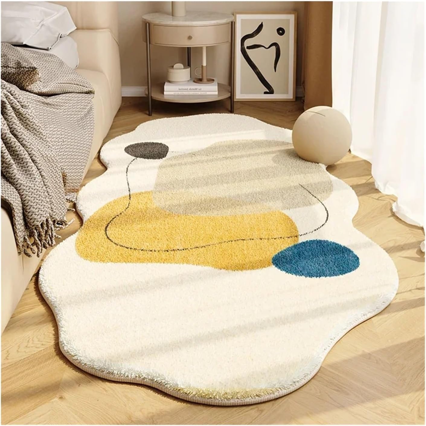 Special-Shaped Bedside Carpet Line Color Block Geometric Carpets Irregular Decorative Rug Comfortable Bedroom Rugs for Bedroom(Mix Color B,300x400cm)