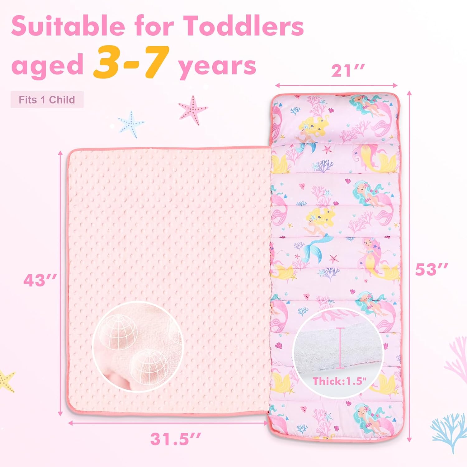 Toddler Nap Mat with Pillow and Blanket Set,Sleeping Bag, Roll up Slumber Bag for Daycare, Travel,Preschool Kindergarten for Boys Girls