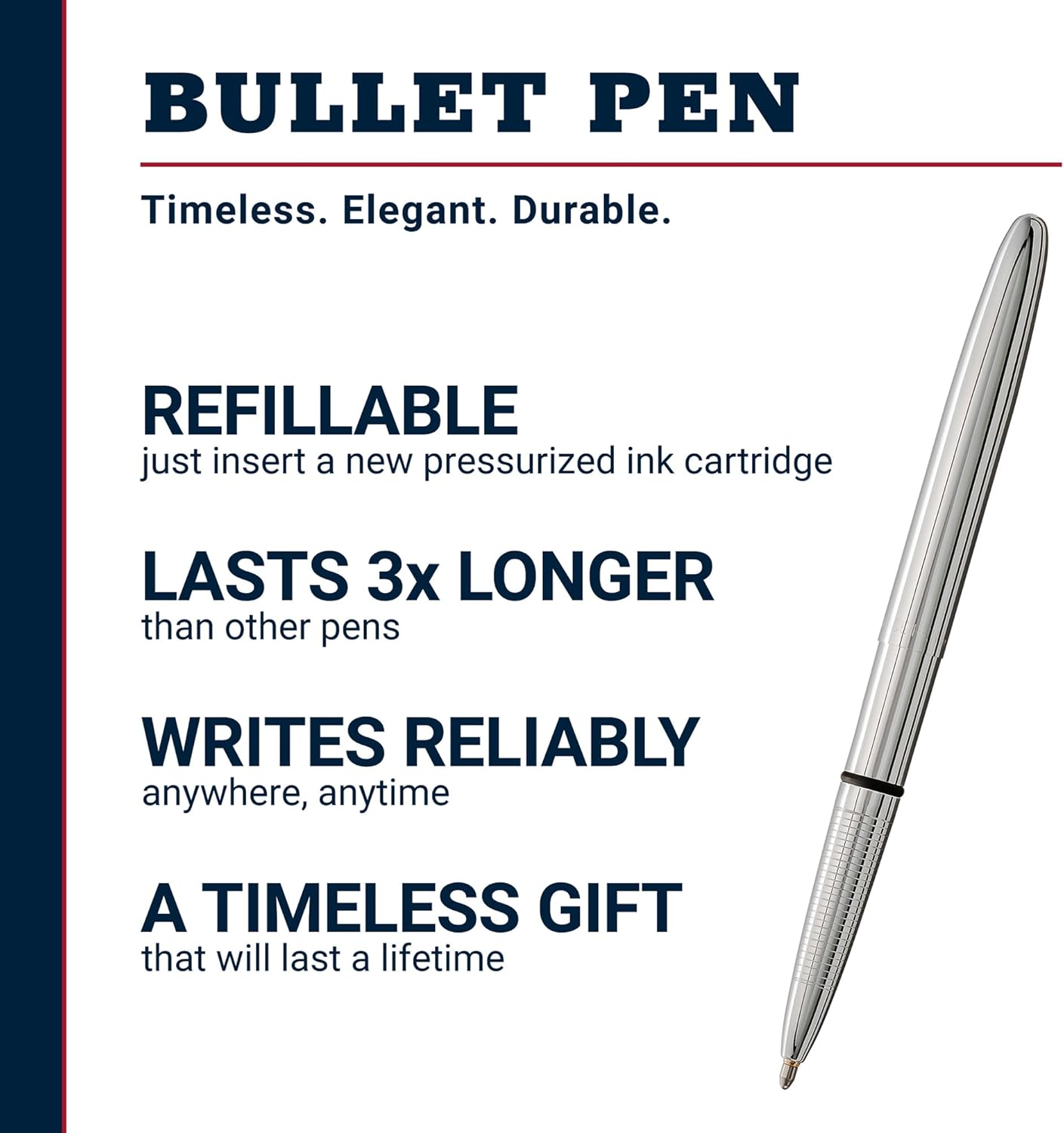 Fisher Space Pen Chrome Bullet Pen, Pressurized Ballpoint Pen, Compact Pocket Size, Writes Upside Down and in Extreme Temperatures, Smooth Black Ink, Medium Point, Gift Box, Made in the USA