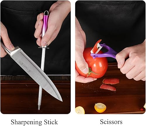 Miniatura 6 de Juego de cuchillos de cocina de 9 piezas con afilador, tijeras, apto para lavavajillas, antiadherente, afilado, acero inoxidable, juego de bloques