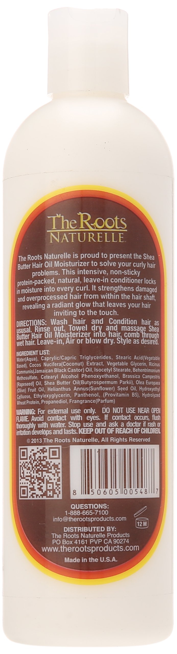 The Roots Naturelle Premium Hair Oil Moisturizer and Leave-In Conditioner with Shea Butter, Coconut Oil and Jamaican Black Castor Oil. Conditions, Moisturizes, Strengthens Curly, Dry, Damaged Hair.