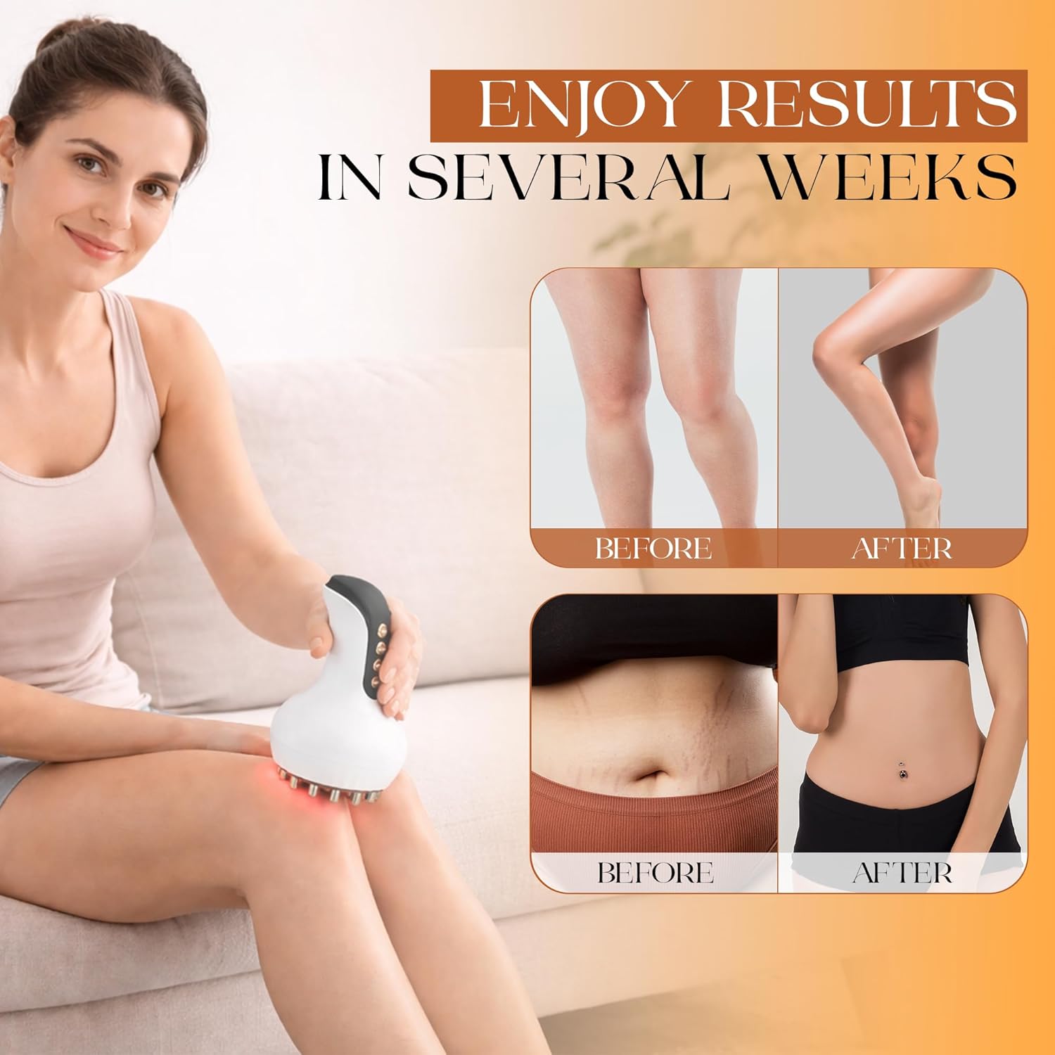 4-in-1 Lymphatic Drainage Massager with Heat, Red Light & Microcurrent – Handheld Anti Cellulite Massage Tool for Body Sculpting & Contouring – Reduces Cellulite, Swelling & Stretch Marks