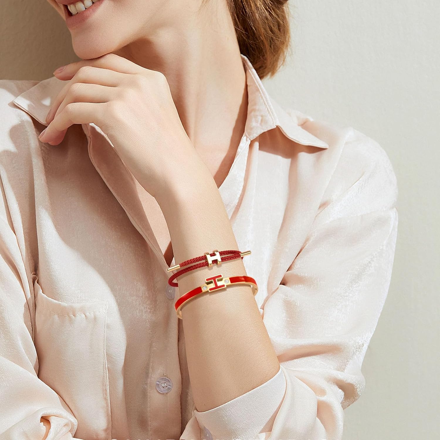 H Bracelets for Women,H Bangle and H Wire Rope Bracelet Set,18K Gold Plated Bracelets Set for Christmas Mothers Day Gifts for Women - Image 3