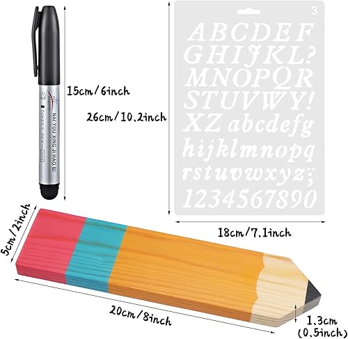 Miniatura 3 de Zonon 8 piezas de placa de nombre personalizada, letrero de escritorio de madera en blanco con rotulador y plantilla de letra en inglés, regalos de