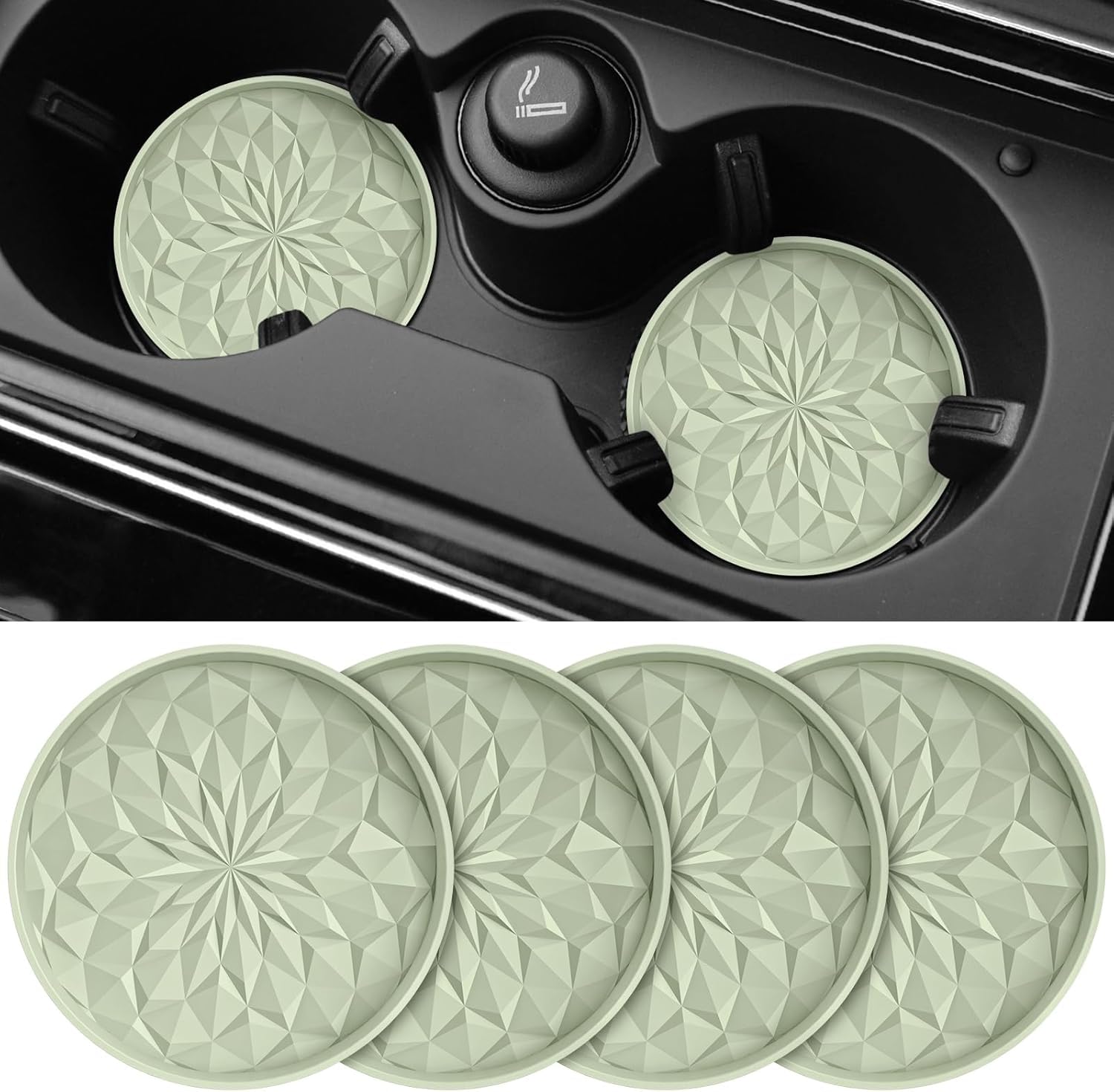 4 Pcs Car Cup Holder Coasters for Honda ZR-V e:HEV, Car Cup Holder Insert, Anti Slip Cup Holder Coasters for Car, Silicone Mat,Green
