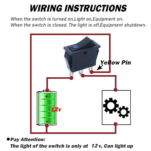 Miniatura 3 de mxuteuk Interruptor basculante iluminado de 12 V, interruptor de encendido y apagado SPST, 3 pines, 2 posiciones, rojo, amarillo, verde, azul, luz