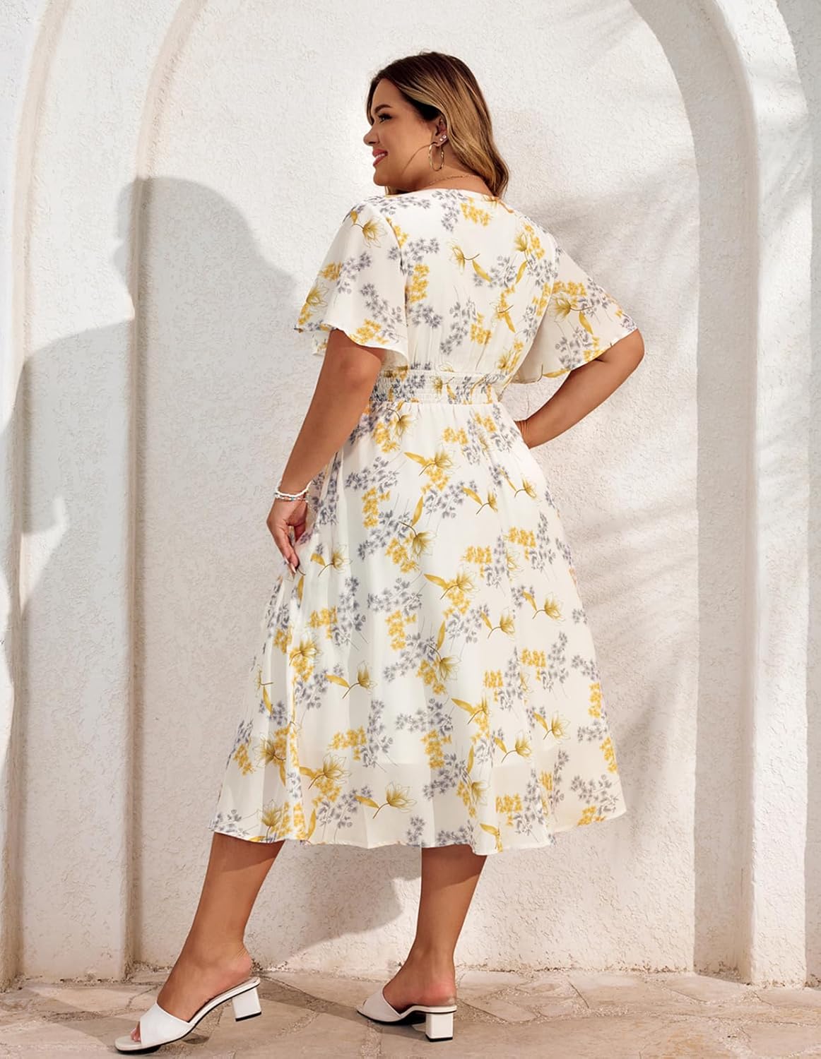 Hanna Nikole Women's Plus Size Summer Floral Dress Casual Short Sleeve Sundress Swing A Line Maxi Dresses with Pockets - Image 3