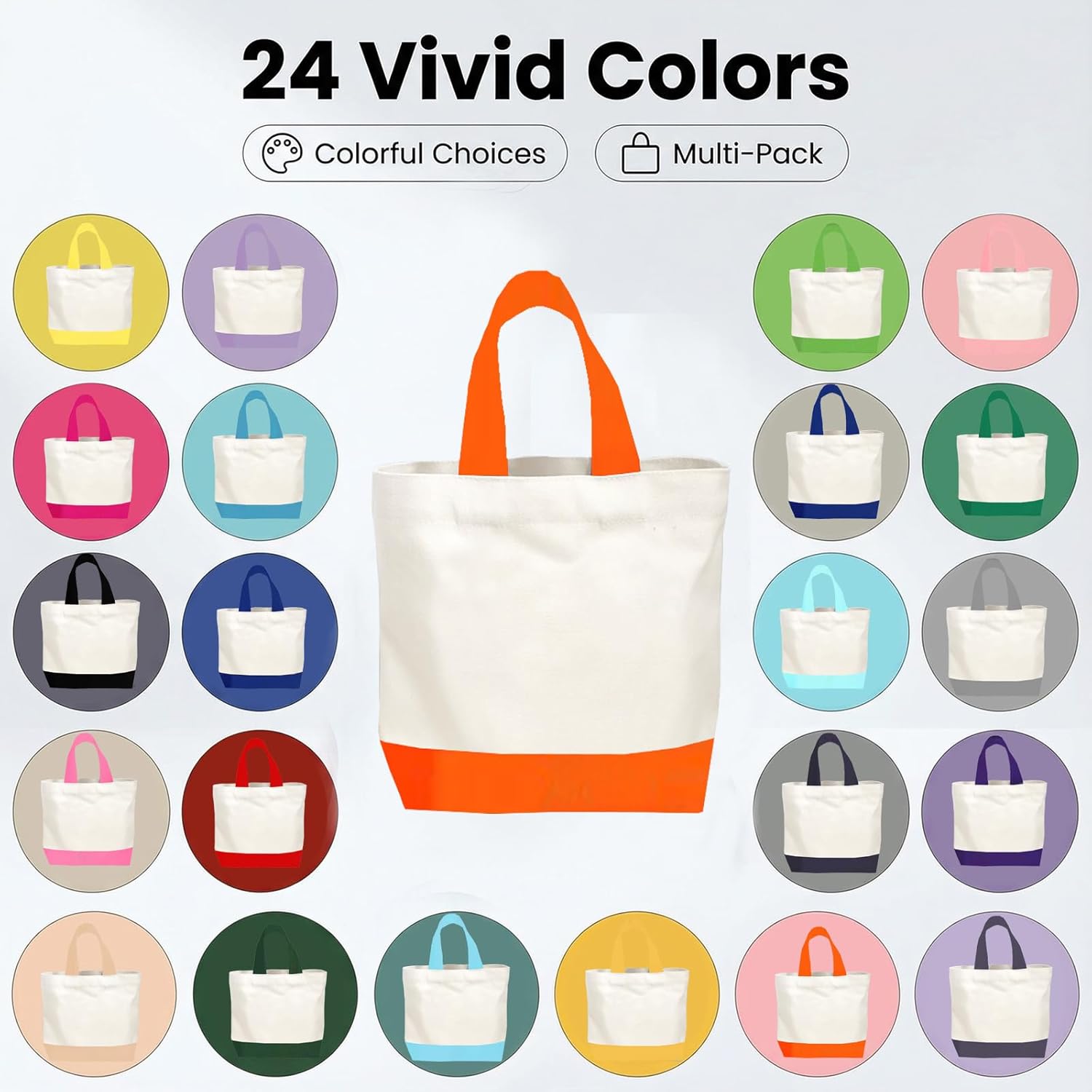 48 Pack 12 oz Large 18.5 x 15 Inch Canvas Tote Bags Bulk with Handles 24 Colors Shopping Reusable Blank Bags for Gift