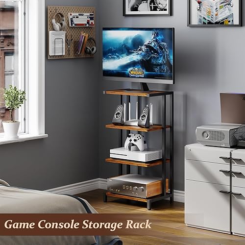 Miniatura 6 de X-cosrack Soporte multimedia AV pequeño de 4 niveles de 16.5 pulgadas, versión estrecha, estantes de esquina de madera, gabinete estéreo, soporte de