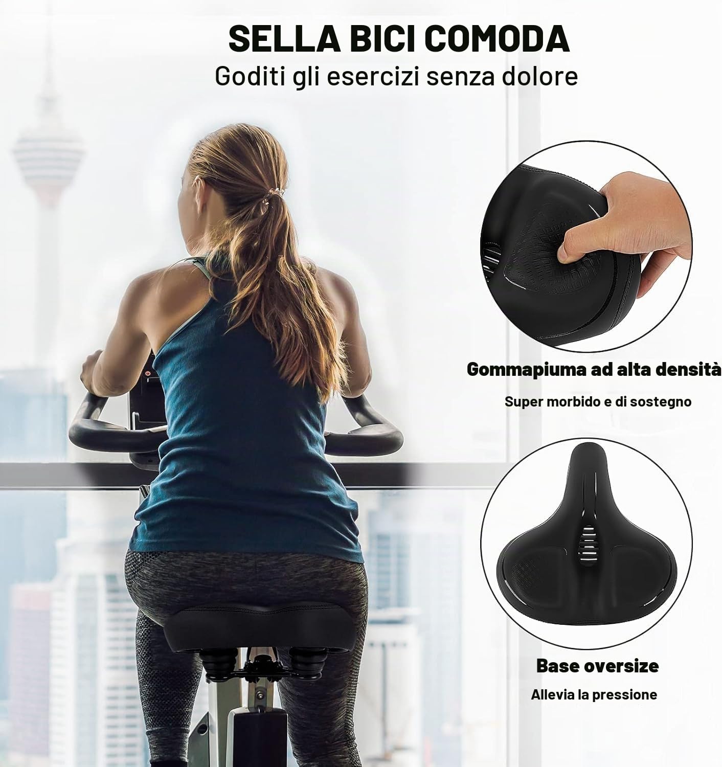 TONBUX Sella da bicicletta Sella da bicicletta ampia, traspirante confortevole morbida,Uomo Donna Sella Bici con Riflettenti per Bici da Strada, Mountain Bike, City Bike
