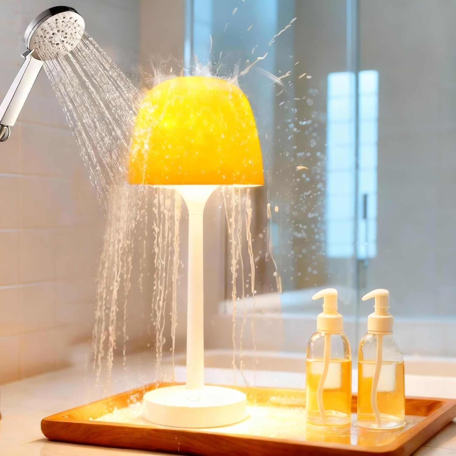 IP65 Waterproof Shower Lamp for Inside Shower Bathroom Light with 16 Color Ocean Wave Projector, Rechargeable Shower Lights with Touch & Remote Control, Ocean Waterproof Lamp for Shower/Bathroom