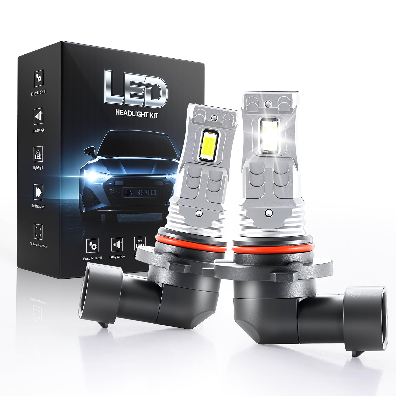 Ampoule HB3 LED, 6500K LED 9005 de Phares Voiture Automobile, 999% Luminosité, 9005 Led Phare, 1:1 Taille Halogène, IP68, 90000+ Heures de Durée de Ve, 2 Pièces