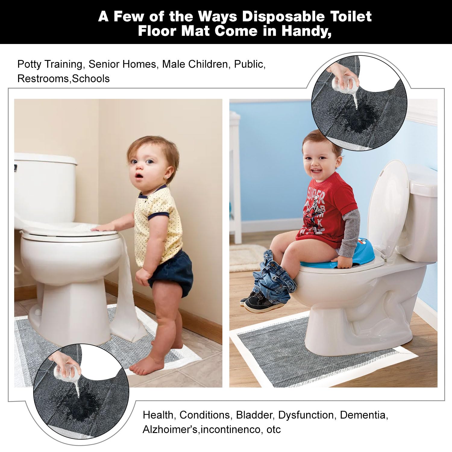 Tappetini igienici usa e getta, protezione per il pavimento del WC, a forma di U, impermeabili, antiscivolo, tappetini da bagno usa e getta, per bambini e adulti, 50 pezzi (grigio)