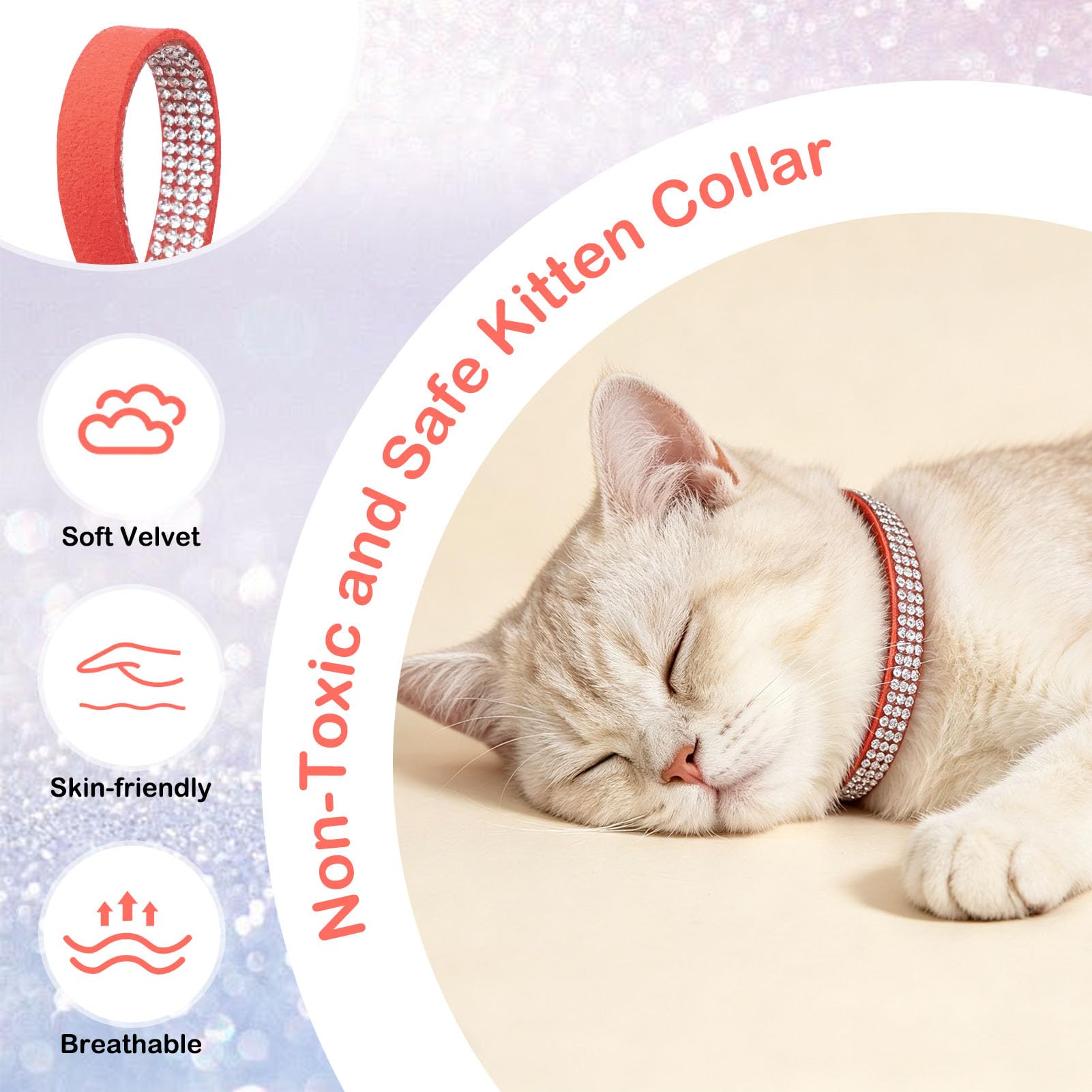 Strass-Katzenhalsband mit Glöckchen, Diamant-Katzenhalsband mit Sicherheitsschnalle, Schnellverschluss, für Mädchen, Jungen, kleine Kätzchen, Haustiere, Welpen, niedlich, weich, weiblich,