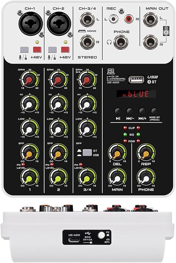 DJ Controller, 4-Channel Mixer DJ Controller Mix Bluetooth Phantom Power Delayed Replay Effect For Mixing Consoles PC Recording