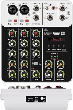 DJ Controller, 4-Channel Mixer DJ Controller Mix Bluetooth Phantom Power Delayed Replay Effect For Mixing Consoles PC Recording