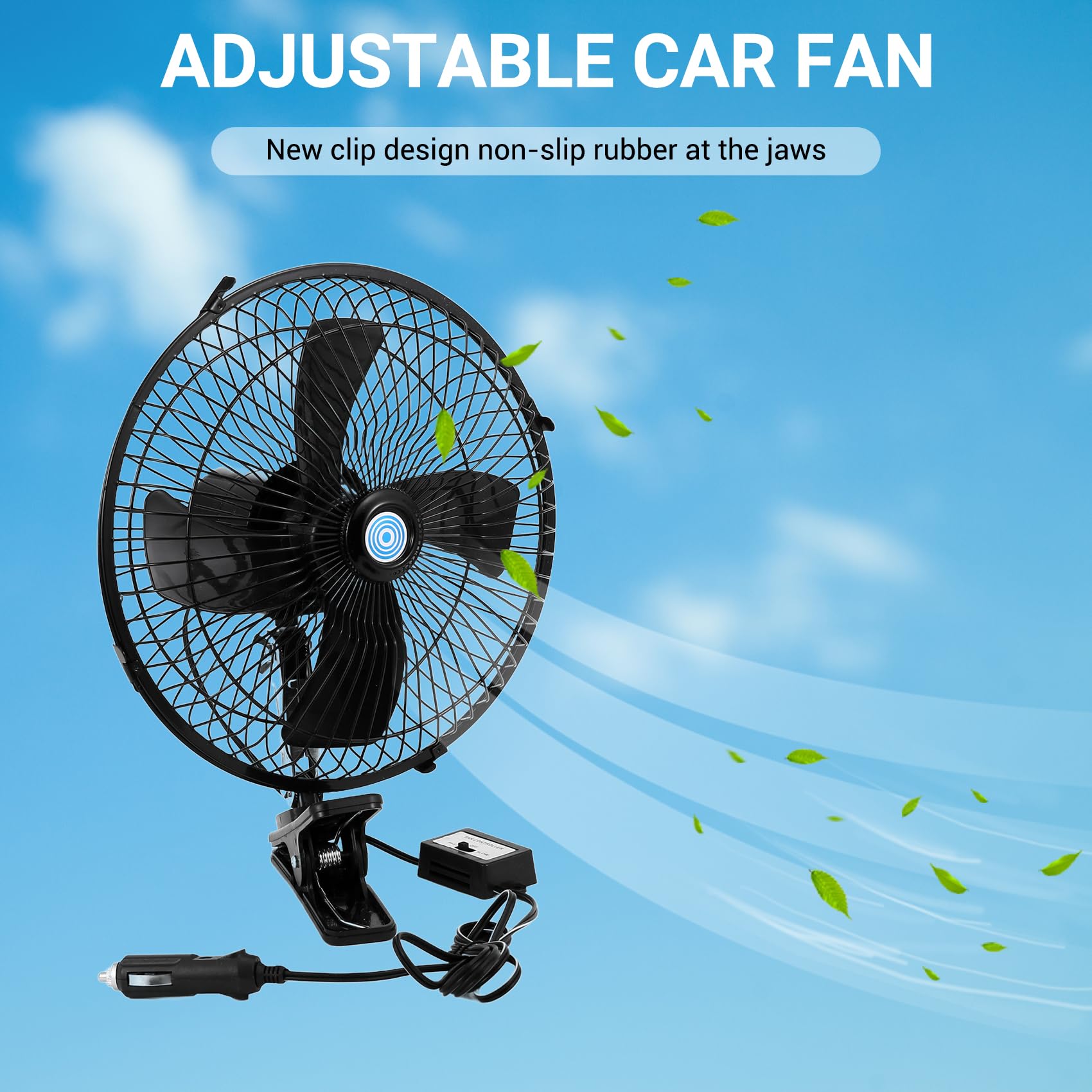 Ventilador EléCtrico de Coche de 10 Pulgadas y 12 V Ventiladores de Enfriamiento Oscilantes de Velocidad Ajustable con Clip para Coche CamióN Viaje Casa