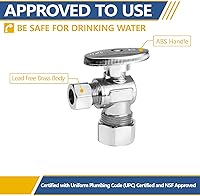 Vista 4 de Paquete de 4 válvulas de parada angular, válvulas de cierre de agua de 1/4 de giro, entrada de compresión nominal de 1/2 pulgada