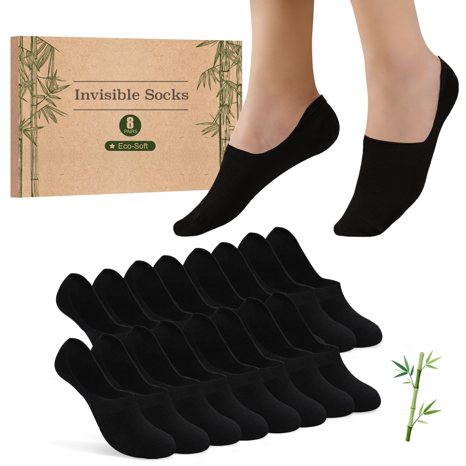 SukModen Bambus Füsslinge Damen Herren, Unsichtbare No Show Socken mit Silikon für Sneakers, Loafers, Halbschuhen und Oxford-Schuhe, Atmungsaktive Sneaker Socken Damen Füßlinge，8 Paar
