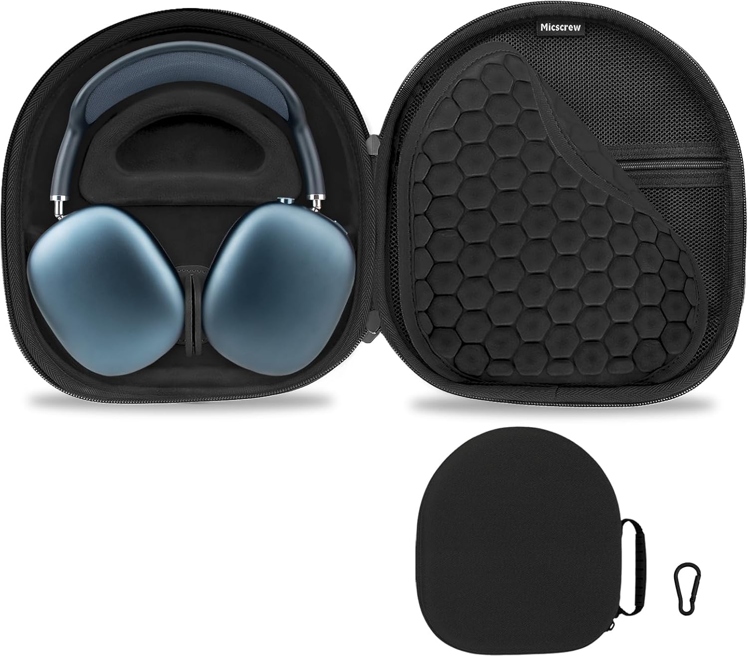 Micscrew AirPod Max Case with Sleep-Mode Charging Function, Protective Travel Bag for Apple Over-Ear Headphones (Black)