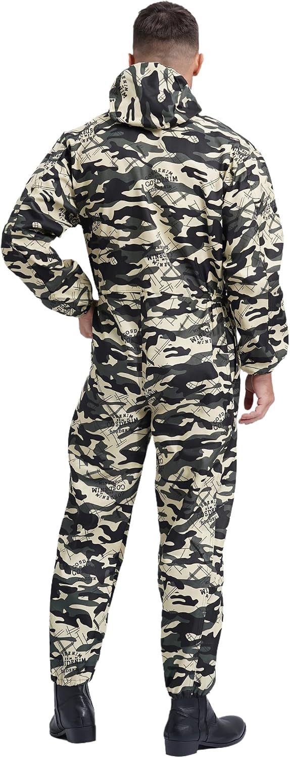 Alvivi Men's Work Overalls Long Sleeve Hooded Zip-up Jumpsuits Dustproof Coverall Mechanics Workwear