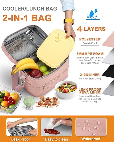 Miniatura 5 de Capolo Lonchera para mujeres, hombres y adultos, lonchera aislada, a prueba de fugas, con correa extraíble, lindas bolsas de almuerzo térmicas,