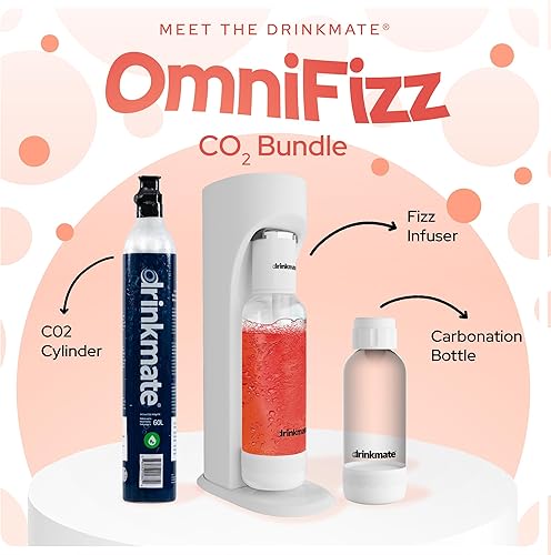Miniatura 2 de Drinkmate OmniFizz - Paquete de CO2 para hacer bebidas gaseosas, máquina de transmisión de agua con gas y soda que carbonata cualquier bebida,