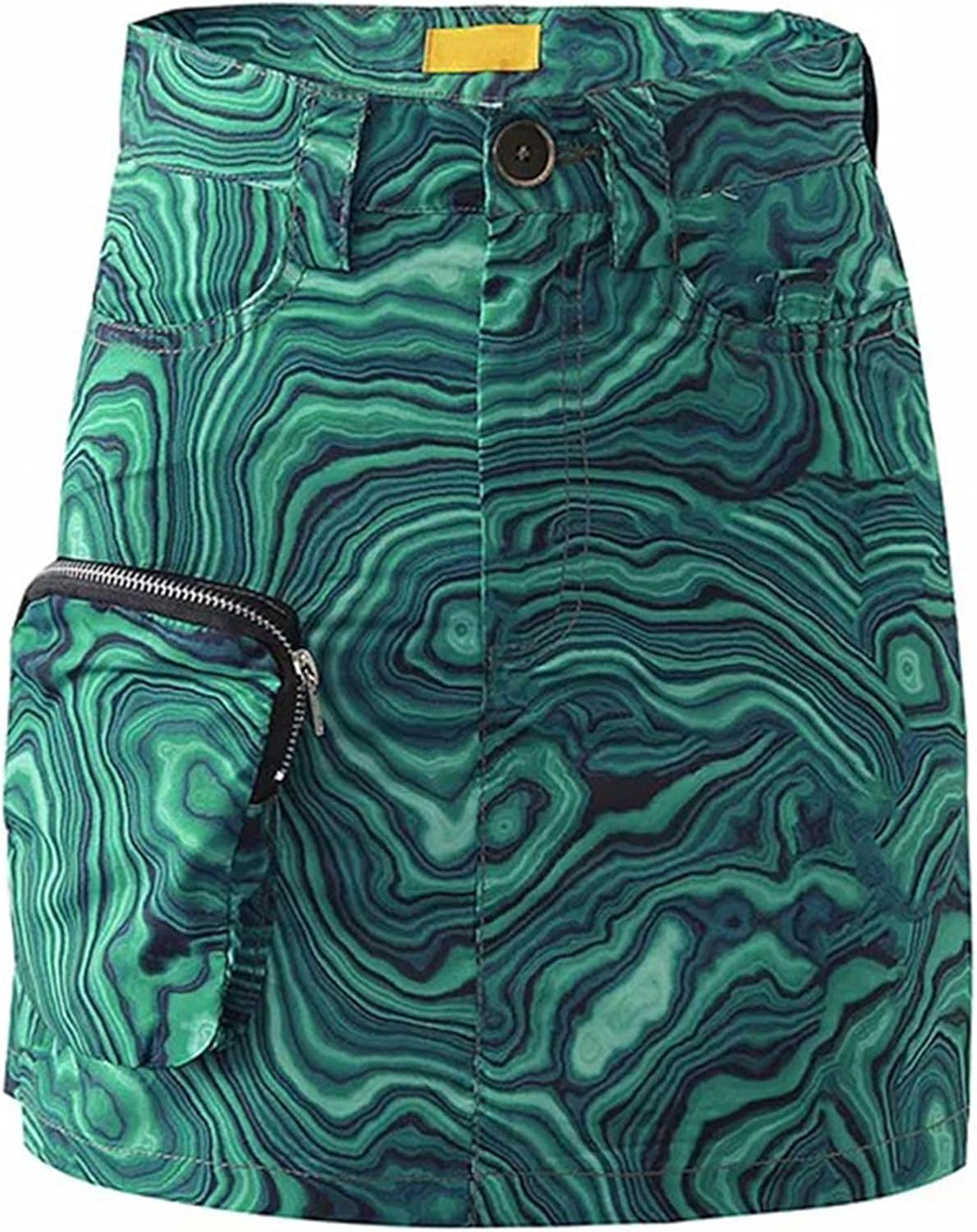 Summer Women's Mini Skirt Dark Green Water Ripple Printing Zipper Pocket Casual Fashion All-Match Skirt Novelty Skirts : Clothing, Shoes & Jewelry