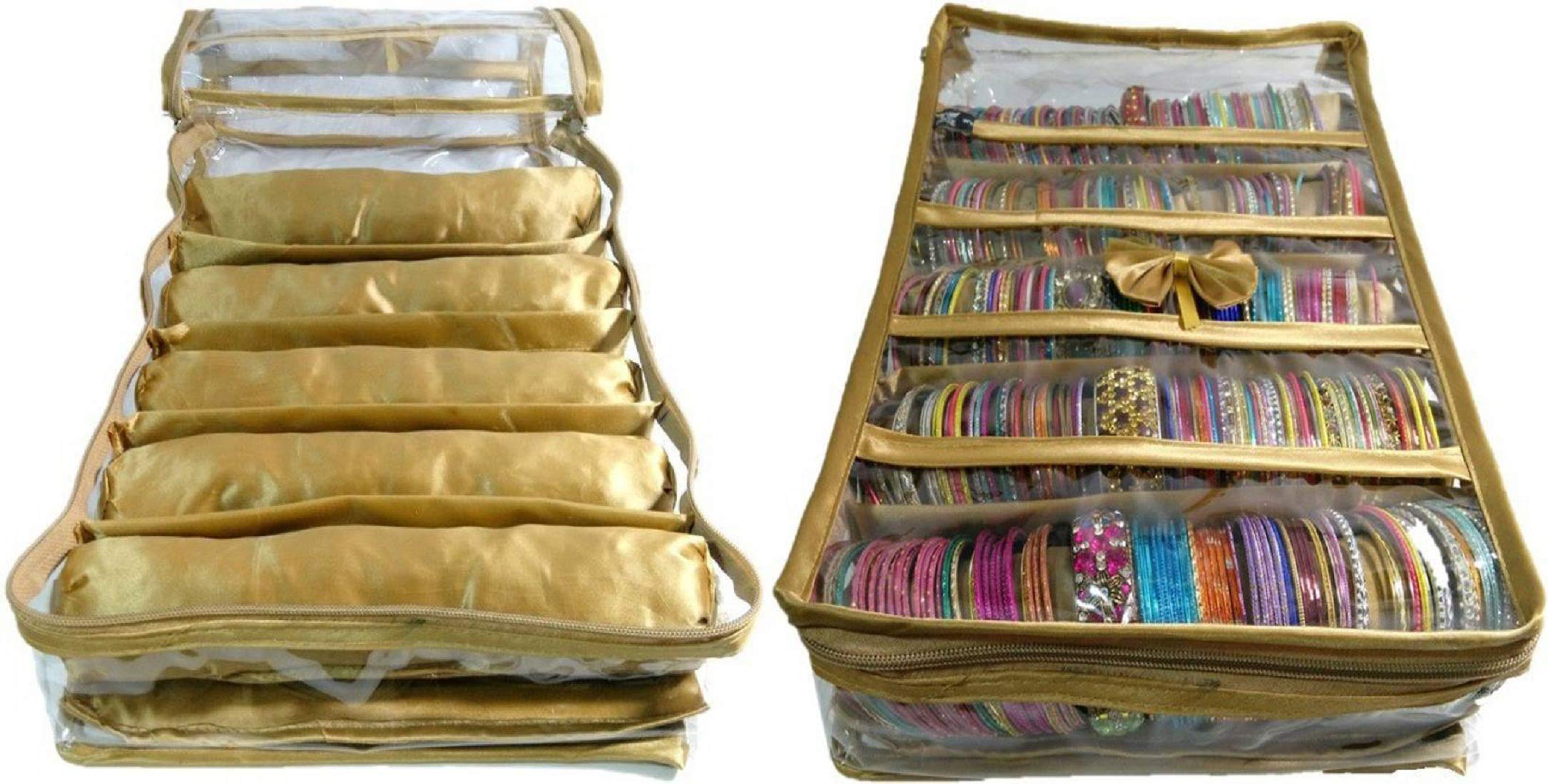 ultimatefashionista Womens Combo of 5 Rods Plastic Satin Bangle Box for Bracelet Watch Vanity Organizer Makeup Kit (Gold) (B07LDTCG9Y) Amazon Price History, Amazon Price Tracker