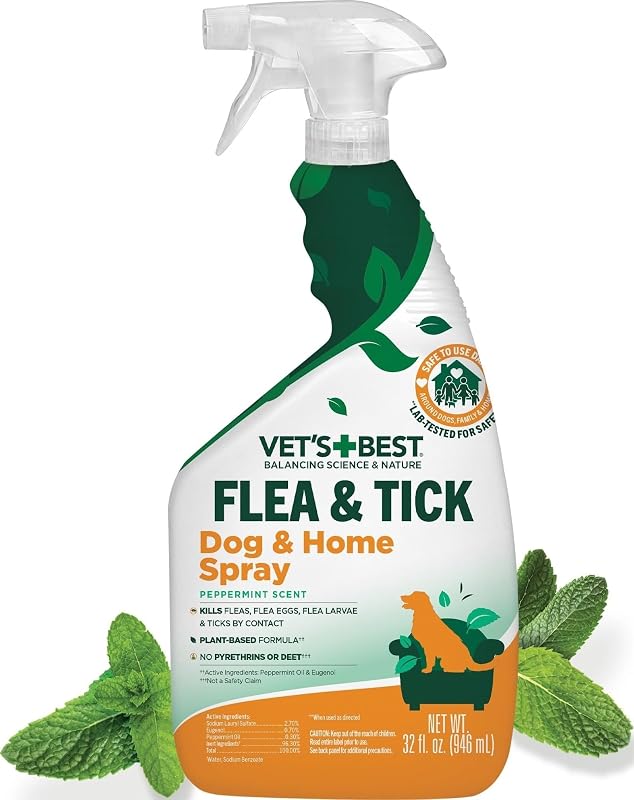 Indoor Flea & Tick Home Spray for Dogs, Plant-Based Spray, 32 oz | Plant-Based Flea & Tick Spray, Kills Fleas, Eggs & Ticks on Contact, Natural Oils, For Indoor Home Use, Made in USA