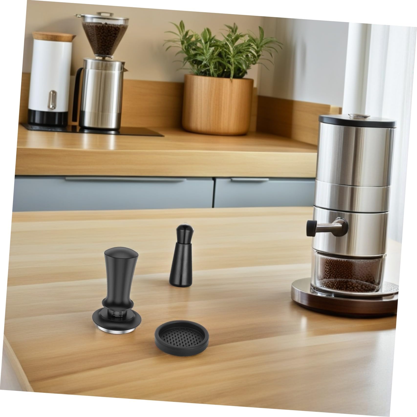 Holibanna Espresso-werkzeugset mit Edelstahltrichter Dosiertrichter und Espressopresse Kaffeezubehör für Espresso-verteiler und Präzises Tampen Edelstahl