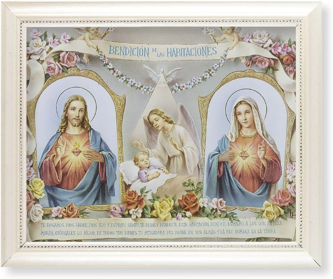 Spanish Baby Room Blessing Picture, Pearlized White 9-1/2"x11-1/2 Frame, Beaded Lip, Under Glass
