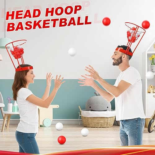 Miniatura 6 de Libima Juego de 12 piezas de aro para la cabeza, juego de fiesta de baloncesto para niños y adultos, portátil, ajustable, diadema de red con bolas