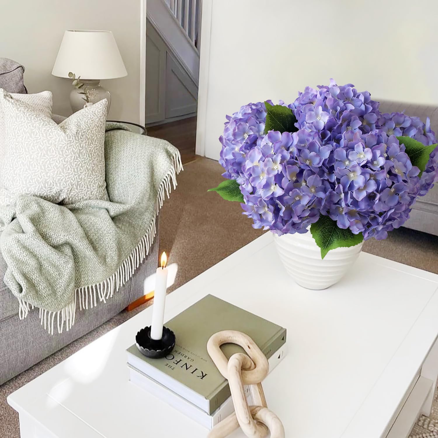 5Pcs Puple Artificial Silk Hydrangea Flowers, 20Inch Large Lifelike Faux Hydrangea with Stems Bouquet for Home Table Centerpieces Wedding Baby Shower Garden Party Decoration - Image 5