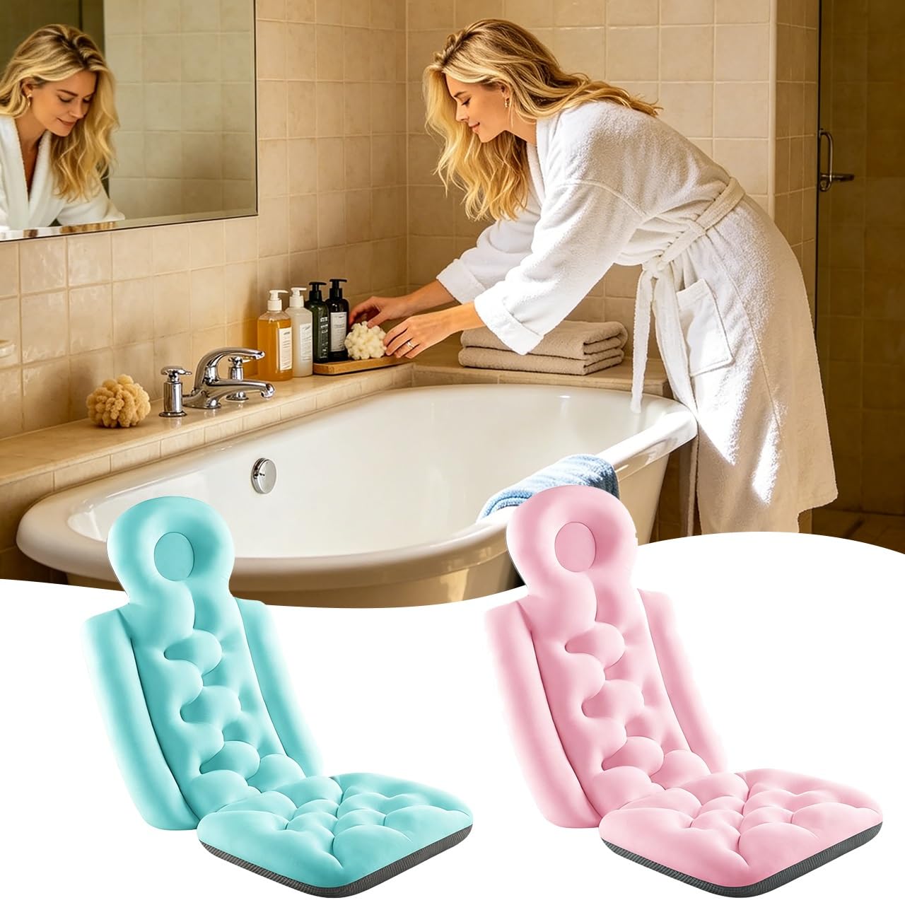 Almohadas De Baño For Bañera,Cojín De Baño Plegable Antideslizante,for Soporte Cabeza Y Cuello, Cojín Ergonómico For Reposacabezas De Secado Rápido, Accesorios De Baño, 93x40cm(Pink)