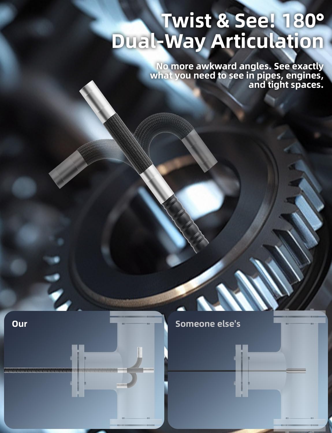 Caméra endoscopique avec lumière [Rotation à 360°] Endoscope articulé HD 1920P avec caméra Serpent Semi-Rigide IP67 pour Inspection étanche Cadeaux/Outils Endoscope Fille pour Homme pour iPhone