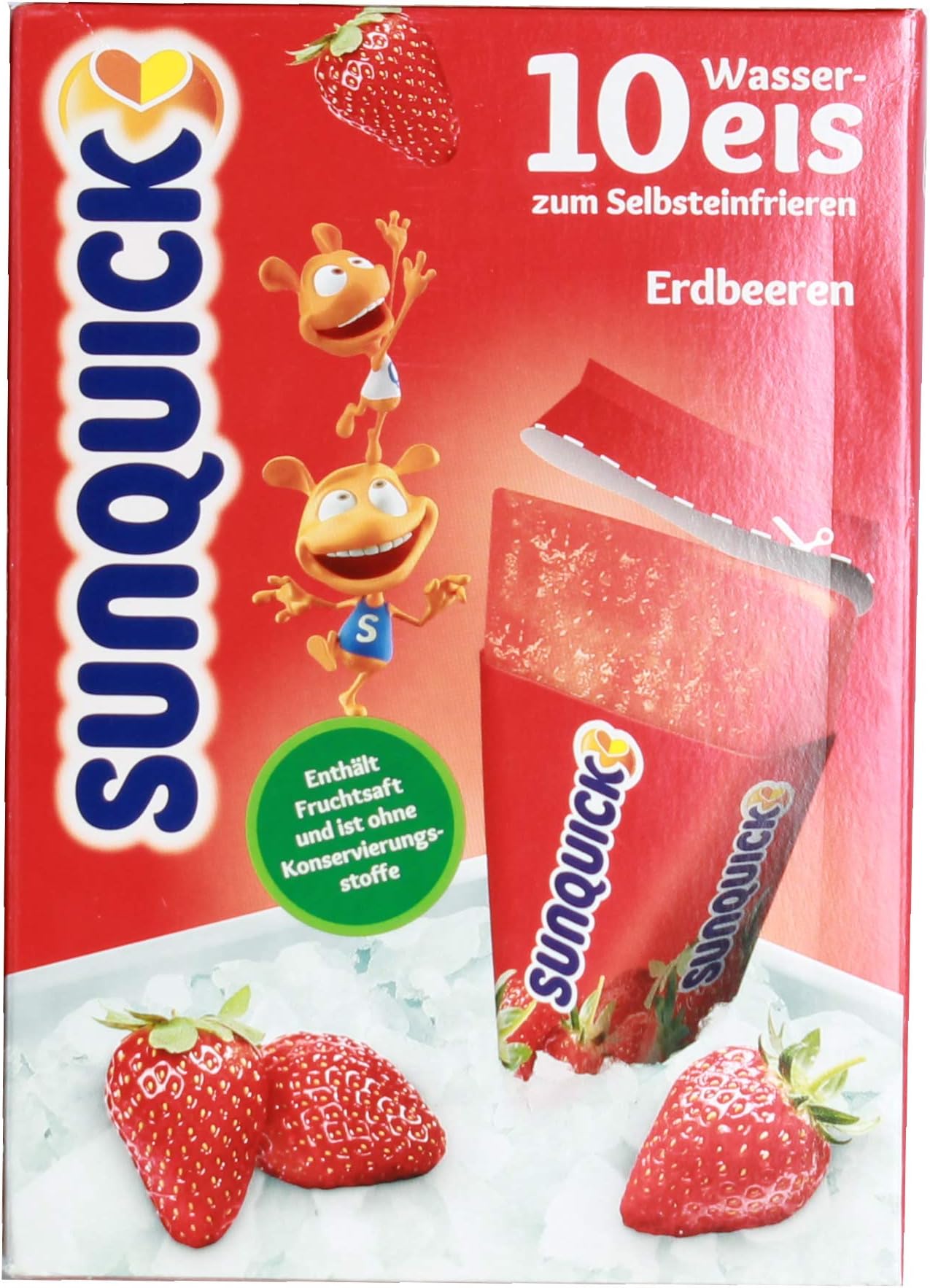 SUNQUICK flavored freezer pops/ice cream STRAWBERRY10ct. Imported from DENMARK