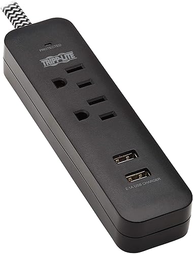Miniatura 8 de Tripp Lite Protector contra sobretensiones de 1 salida con 2 puertos USB (2.1A compartidos) - Cable de 4 pies, Enchufe 5-15P, 450 Julios, Negro