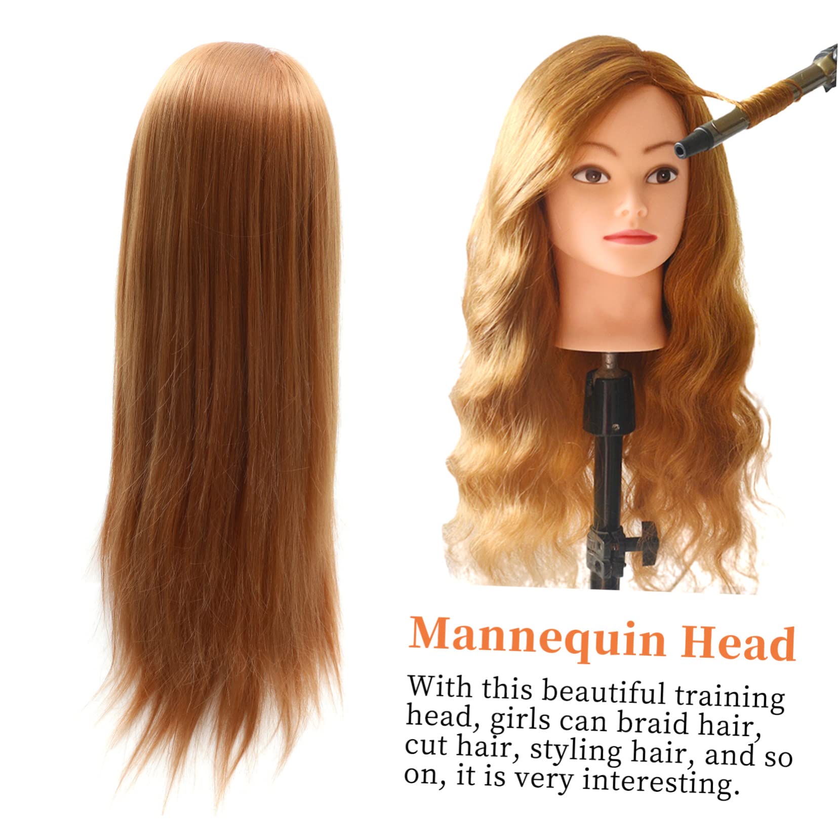 Beavorty Hair Styling Training Head Braiding Mannequin Head Styling Head Doll High-temperature Silk Practice Head Hairdressing Equipment