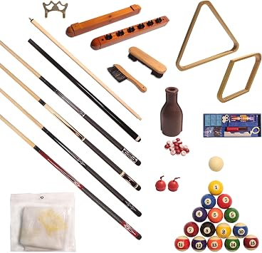 Pool Table Accessory Kit Premium Billiard Acc Kit Professional Billiards Equipment Deluxe Snooker Parts - 58 Inch Pool Sticks 2-1/4 Inch Billiard Balls Set Bridge Stick and Head Brush etc