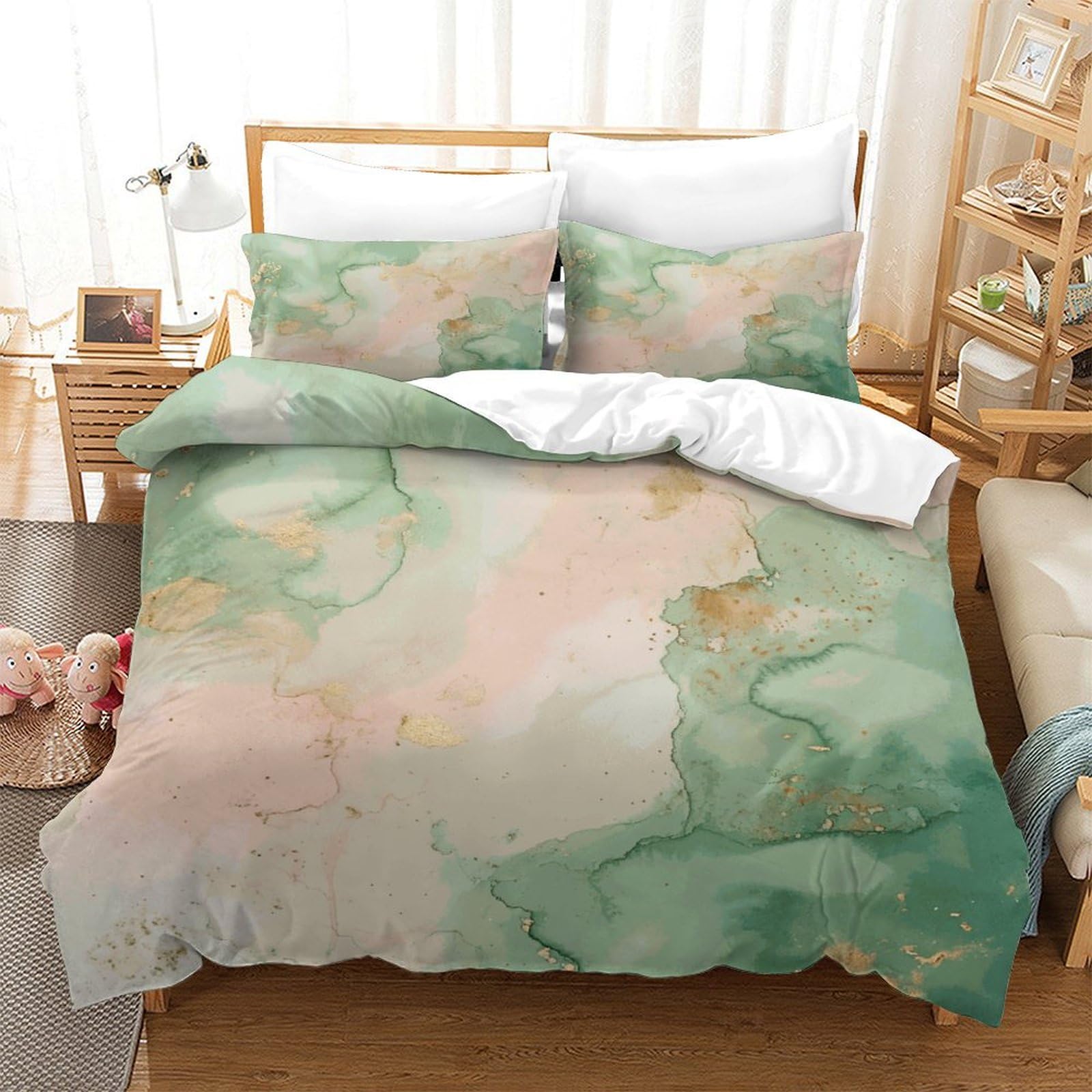 P1S9U7W5Y Luxury Marble Green 3D Printed Duvet Cover Set 3pcs Microfiber Green Stone Bedding Set Double（200x200cm）