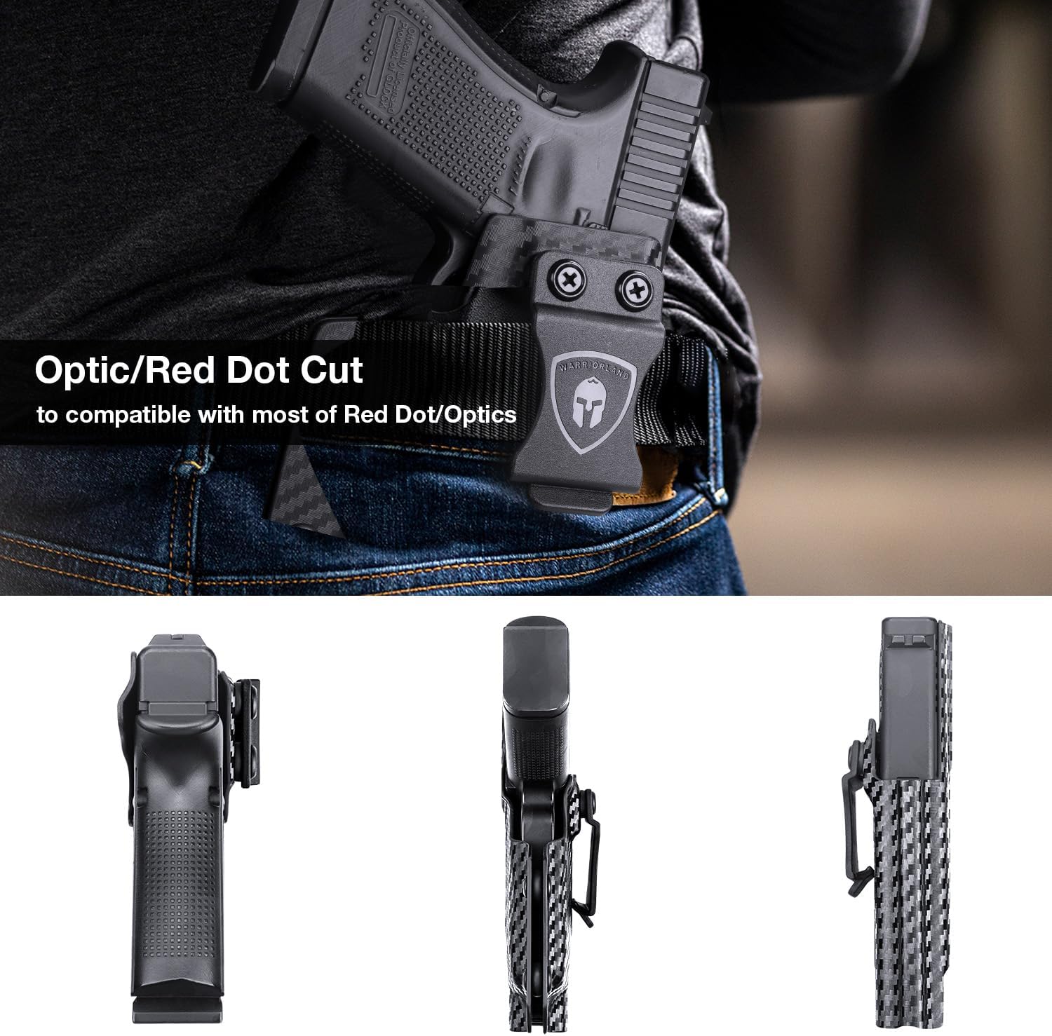WARRIORLAND IWB Kydex Holster Optic Cut, Fits Glock 17/19 Gen 3-6 & 23/32 Gen 3-4 & 19X 44 45 with TLR-7/TLR-7A/TLR-7X, Inside Waistband Conceal Carry, Adj. Cant & Posi-Click Retention
