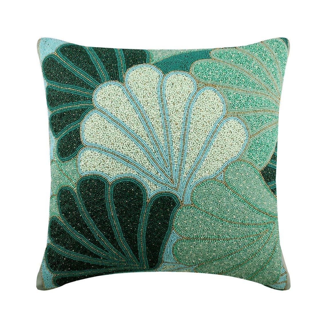 The HomeCentric Blue Pack of 2, 65x65 cm (26"x26") Euro Sham, Art Silk Sea Shells Sea Theme & Beaded Throw Cushions For Sofa, Sea Creatures Pattern Beach Style Style - Sea Foam Shells
