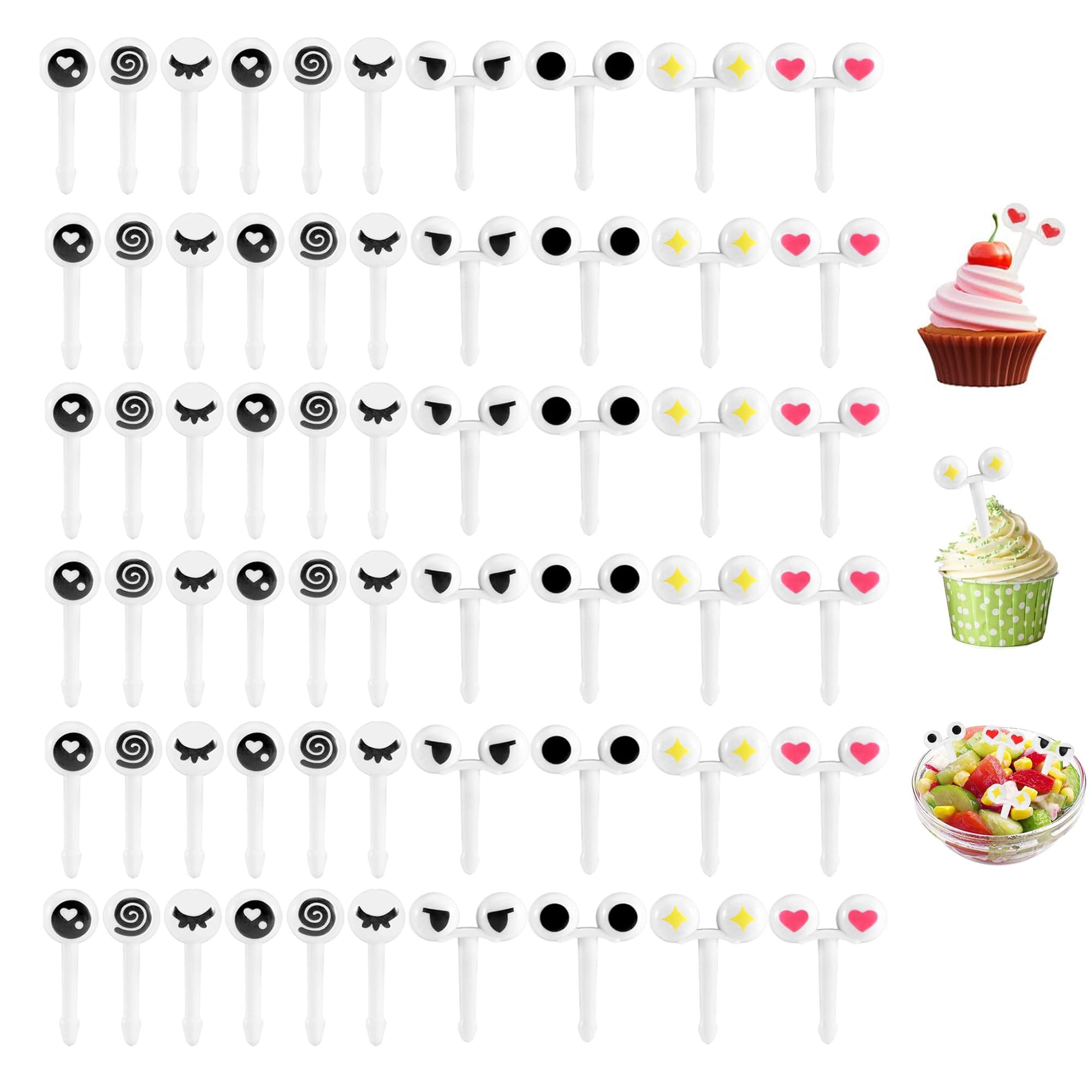 laeeyin Mini Cartoon Bento Obstgabeln Zahnstocher Mini Augen Obstgabel FüR Kinder Food Kuchen Picks ZubehöR SüßE spieße Erwachsene Dessert Obst Kinderparty (60 Stück Farbe zufällig)